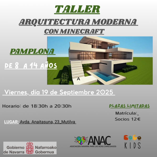 PAMPLONA_TALLER ARQUITECTURA MODERNA CON MINECRAFT _8 a 14 años